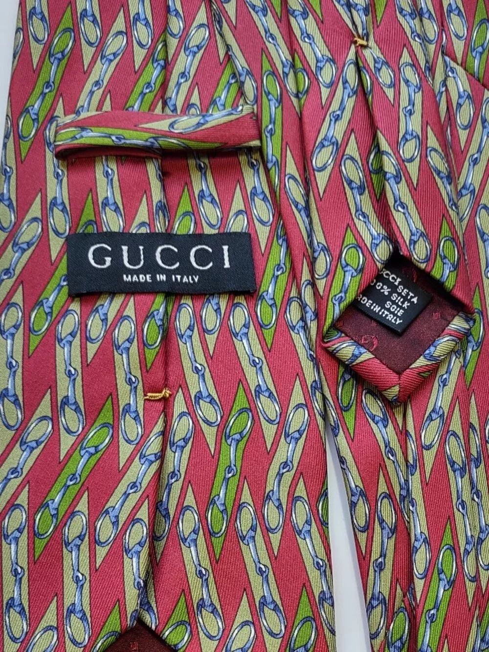 Vintage Gucci 100% Silk Tie Classic Equestrian Pattern Italy Luxury Designer
